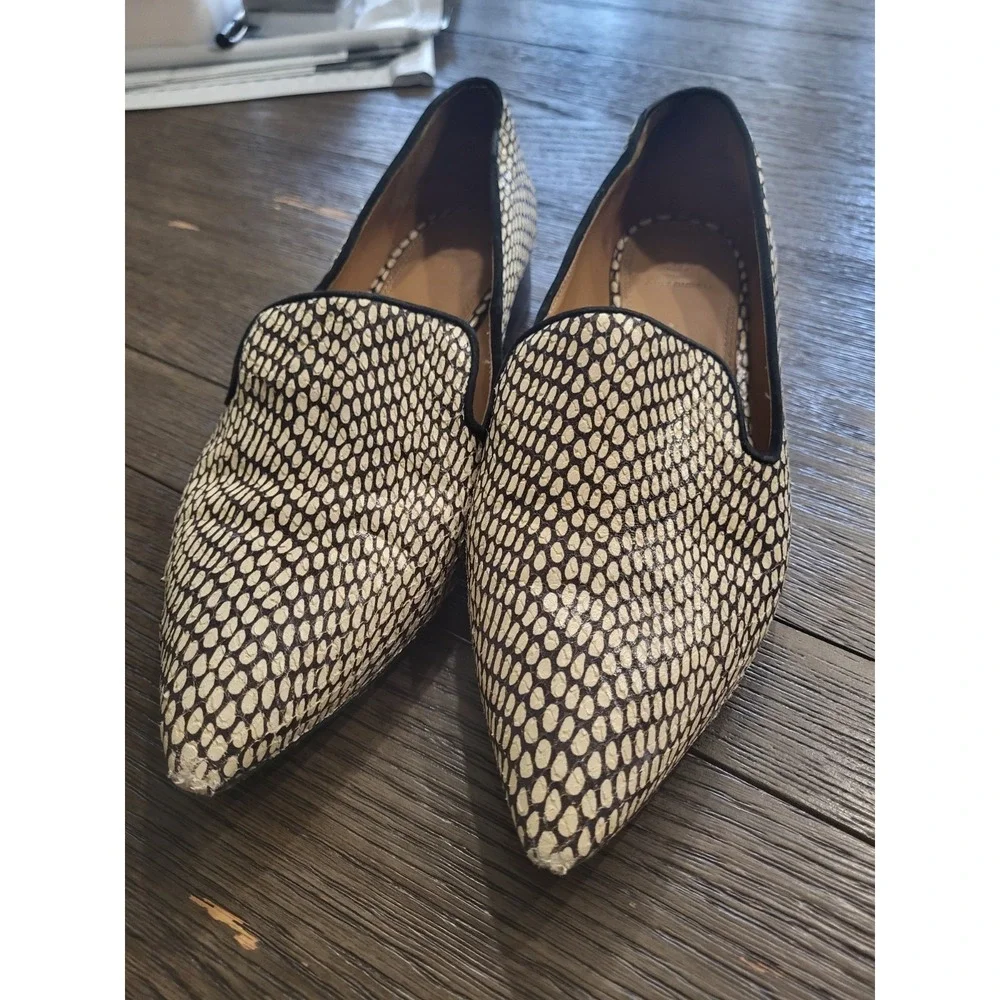 Tory Burch King Cobra Leather Block Heels Size 11 Black & Cream Great Shape‎